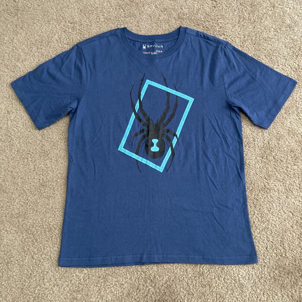Spyder Men's T-Shirt Black Widow Geometric Graphic Navy/Turquoise Blue Size M